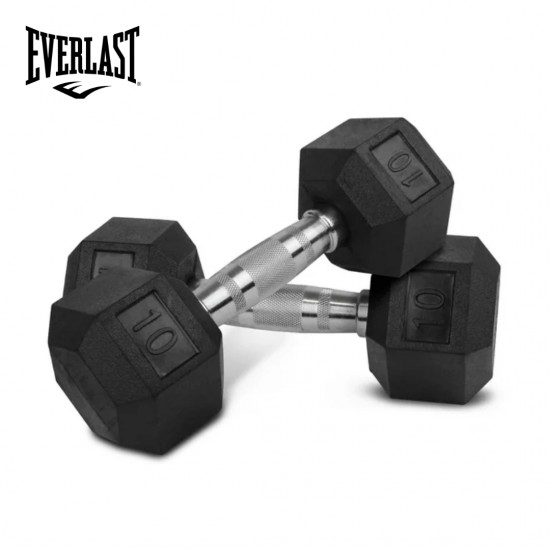 Pesas Mancuernas Exagonal forrada de Caucho EVERLAST de 5Lbs y 10 Lbs